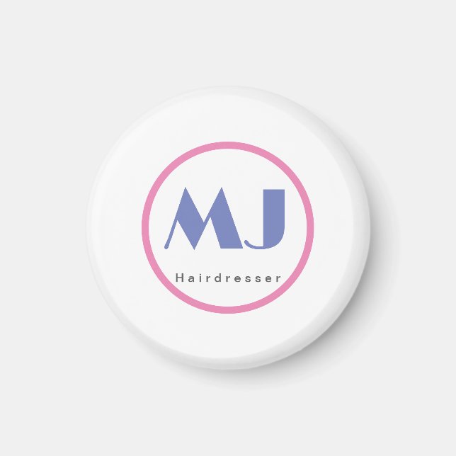 Aimant Moderne et élégant Monogramme Bleu Coiffeur blanc (Devant)