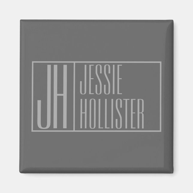 Aimant Moderne, gris sur gris foncé, logo initiales et no (Devant)