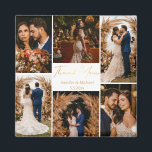 Aimant moderne merci 6 photos collage or mariage<br><div class="desc">élégant merci six photos collage mariage or aimant</div>