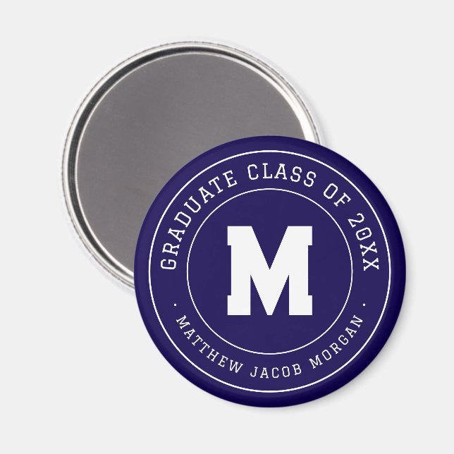 Aimant Moderne Monogramme Diplômé Promotion 20XX Sur Mesu (Recto/Verso)