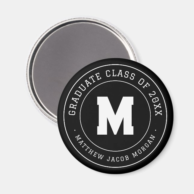 Aimant Moderne Monogramme Diplômé Promotion 20XX Sur Mesu (Recto/Verso)
