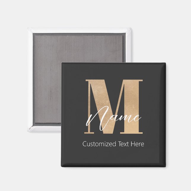 Aimant Moderne Monogramme Initial M & Nom Personnel (Recto/Verso)