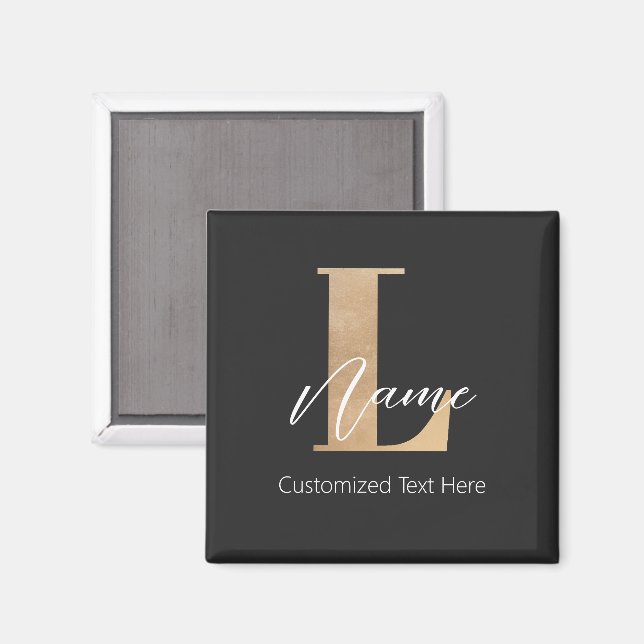 Aimant Moderne Monogramme Initiale L & Nom Personnel (Recto/Verso)