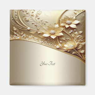 Aimant Moderne Orné Fleurs en Or avec Perles