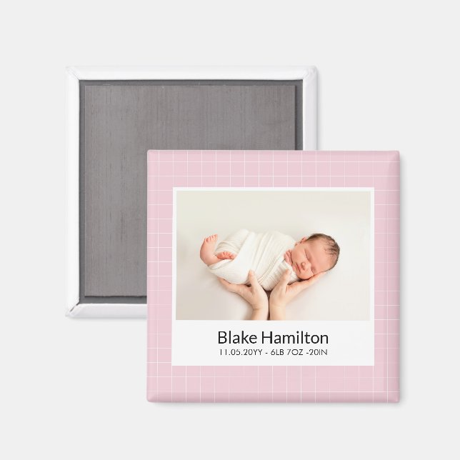 Aimant Moderne rose unique Faire-part de naissance bébé (Recto/Verso)