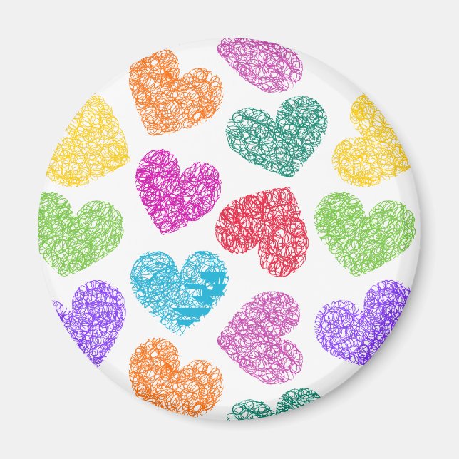 Aimant Moderne Vibrant Rainbow Doodle Hearts mignon Motif (Devant)
