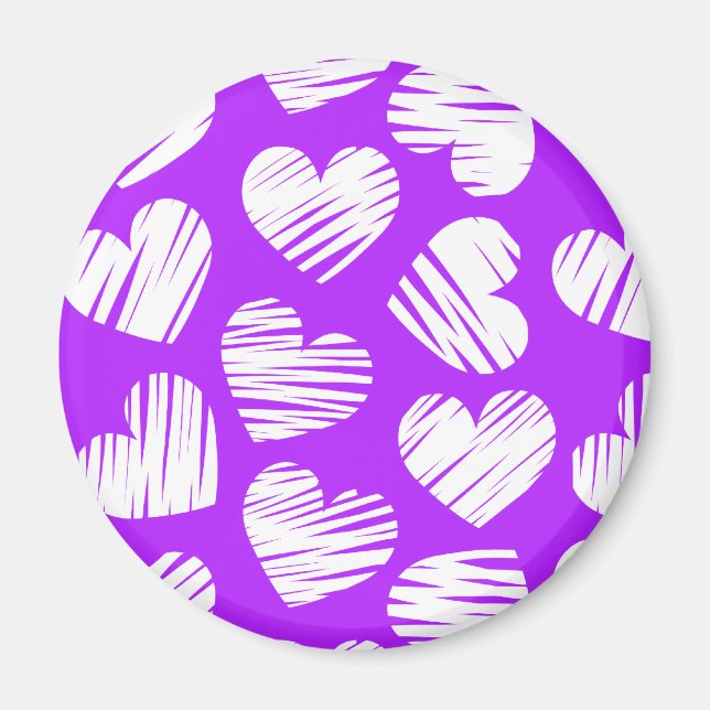 Aimant Moderne violet blanc Doodled Heart Valentine's Day (Devant)