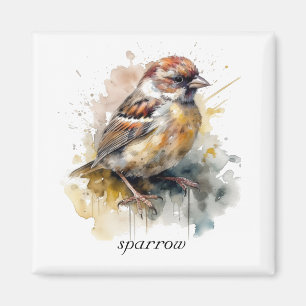 Aimant Moineau aquarelle rustique, personnalisé