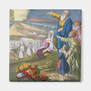 Aimant Moïse séparant la Mer Rouge, d'une bible imprimée