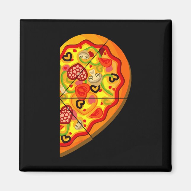 Aimant Moitié Pizza Coeurs mignons Forme Correspondant Co (Devant)