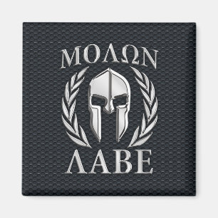 Aimant Molon Labe Chrome Comme Casque Spartan sur Grille