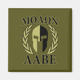Aimant Molon Labe Laurels en Masque Spartiate Vert olive