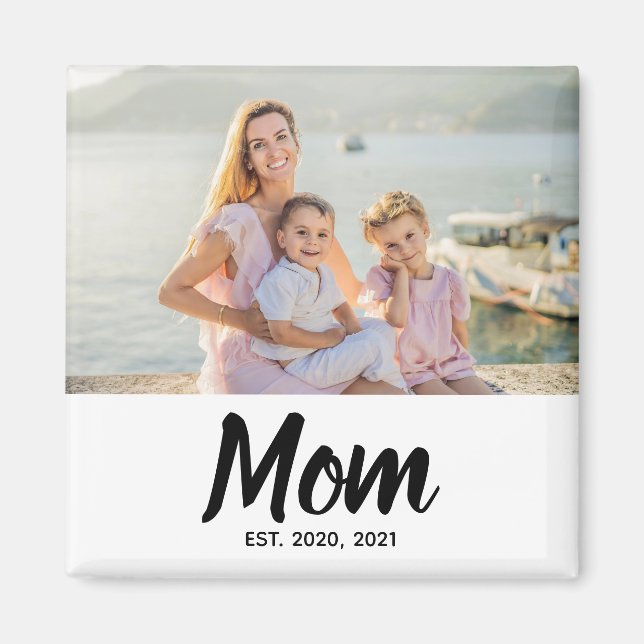 Aimant Mom Established Date Black Script Custom Photo (Devant)
