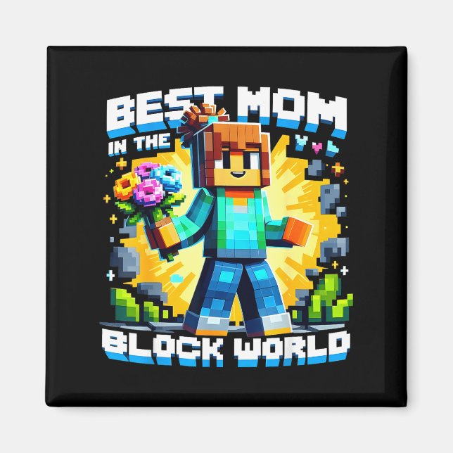 Aimant Mom in the block world pixel gaming mother day (Devant)