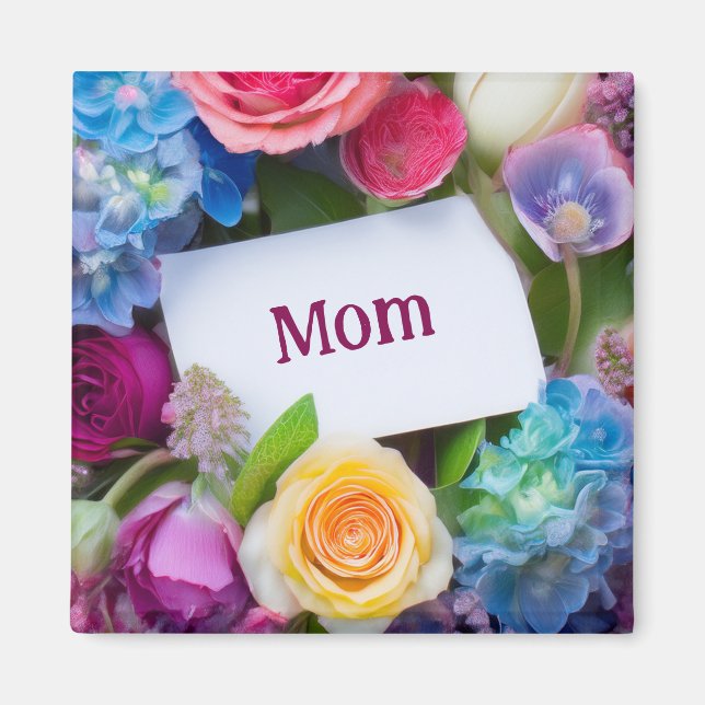 Aimant MOM or Custom Name Surrounded by Flowers (Devant)
