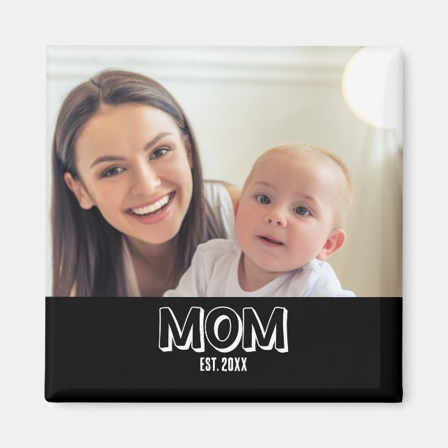 Aimant Mom Photo Minimal Typography Established Year (Devant)