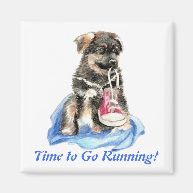 Aimant Moment de courir Mignon chien et humour sportif (Devant)