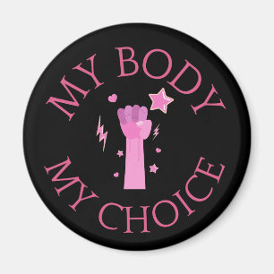 Aimant Mon corps Mon choix rose poing féministe