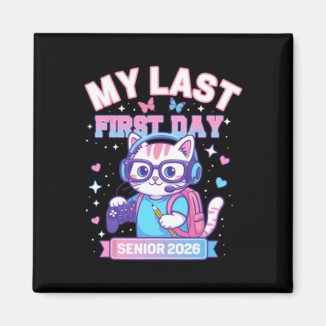 Aimant Mon dernier premier jour Senior 2026 Mignon Chat J (Devant)