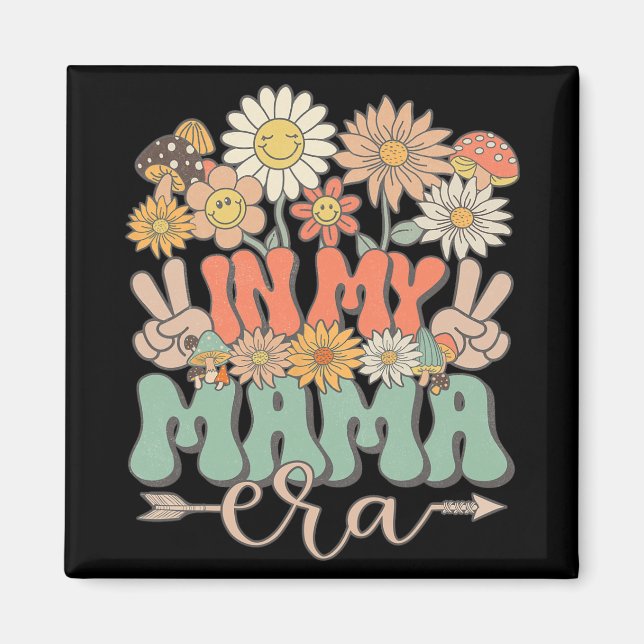 Aimant Mon ère Mama Floral Hippie Groovy Rétro Daisy Mère (Devant)