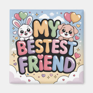 Aimant Mon Meilleur Ami Graphique : Lapin et Chiot Mignon