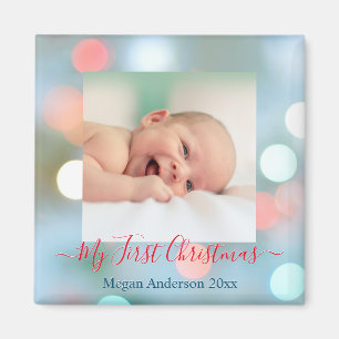 Aimant Mon premier Noël DIY Nom Date Photo Texte Rouge/Bl