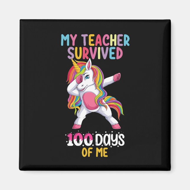 Aimant Mon professeur a survécu 100 jours de moi licorne  (Devant)