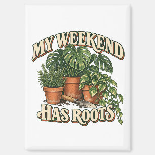 Aimant Mon week-end a des racines Retro plantes d'intérie