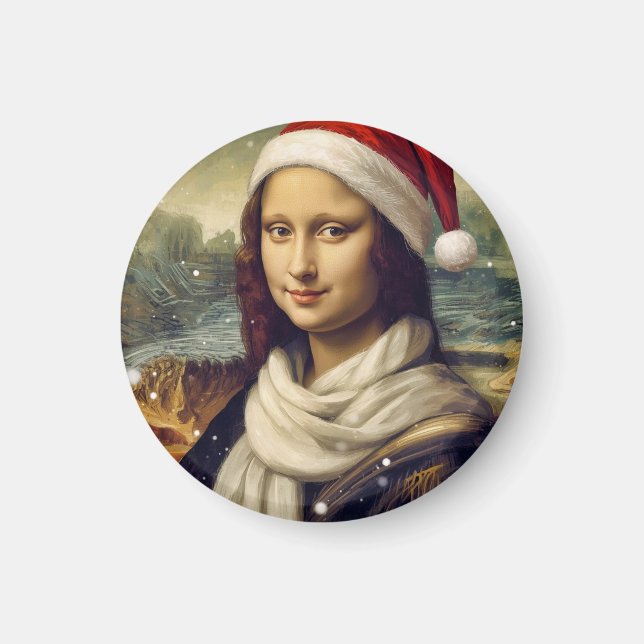 Aimant Mona Lisa au chapeau de Santa -festif  (Devant)