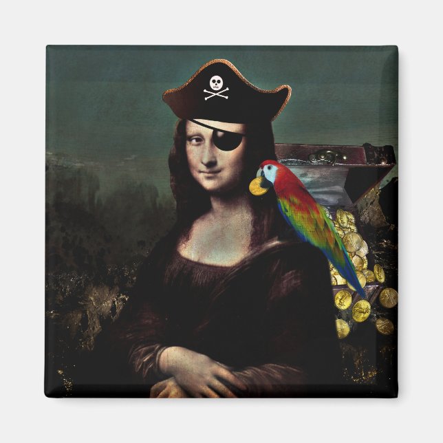Aimant Mona Lisa pirate avec cache-œil (Devant)