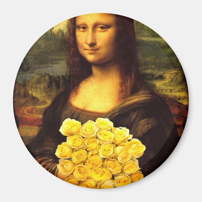Aimant Mona Lisa With Bouquet Of Yellow Roses (Devant)