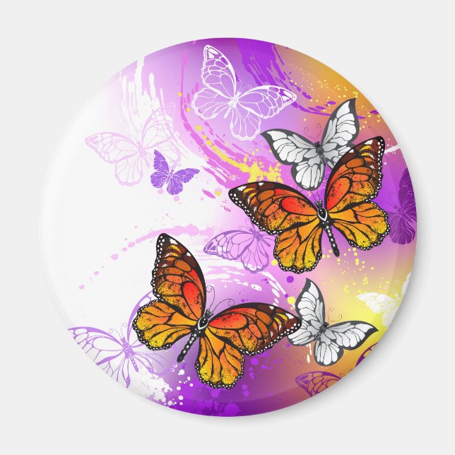 Aimant Monarch Butterflies on Purple Background (Devant)