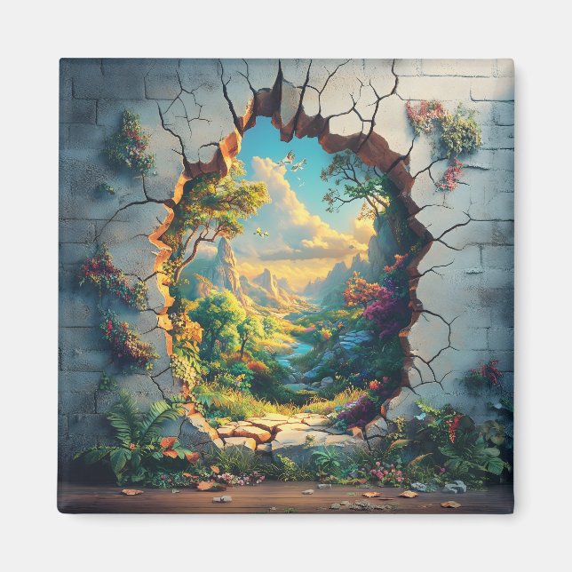 Aimant Monde de l'Imaginaire à travers un mur fissuré (Devant)