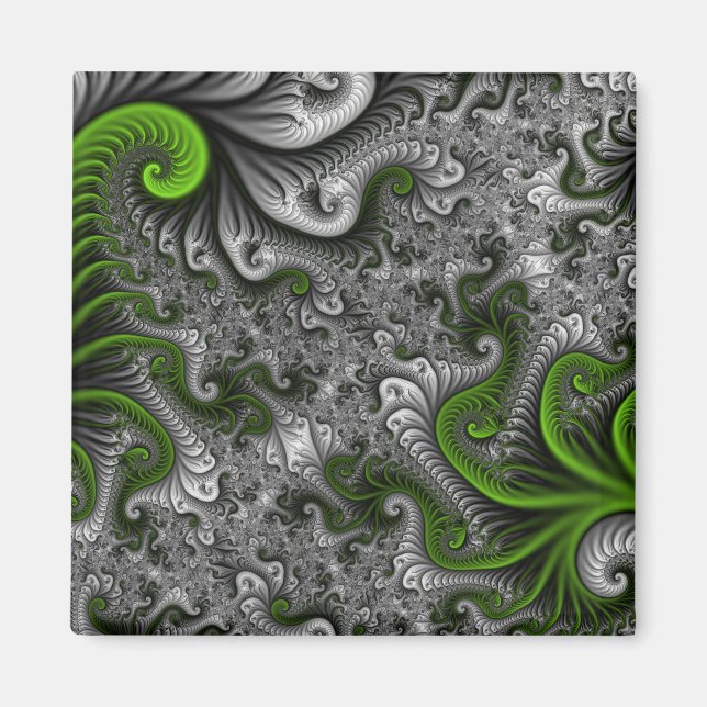 Aimant Monde Fantastique Art Fractal Abstrait Vert Et Gri (Devant)