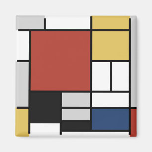 Aimant Mondrian Peinture Rouge Plane Jaune Noir Gris Bleu