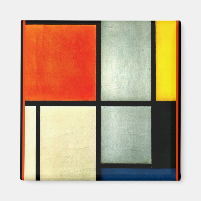 Aimant Mondrian - Tableau 3 avec orange, rouge, jaune, (Devant)
