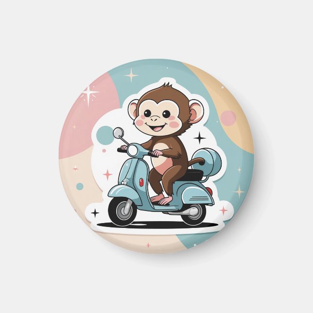 Aimant Monkey driving a scooter (Devant)