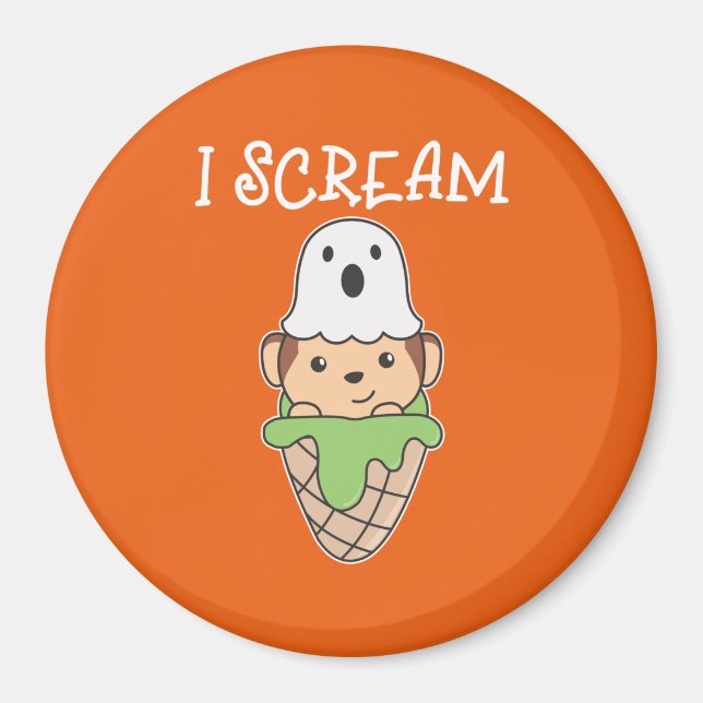 Aimant Monkey Halloween Ghost I Scream Ice Pun (Devant)