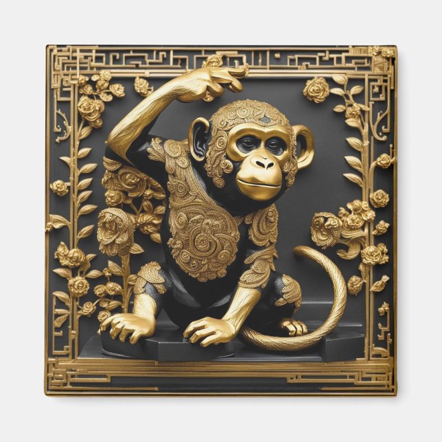 Aimant Monkey or et cadre ornemental noir (Devant)