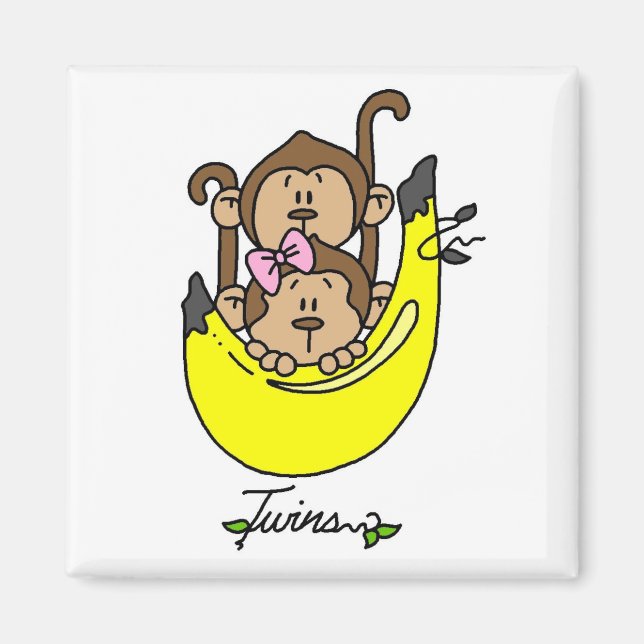 Aimant Monkey Twin Boy and Girl Tshirts and Gifts (Devant)