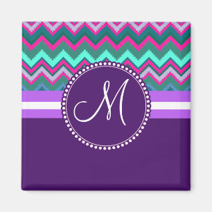 Aimant Monogram Aqua Turquoise bleu rose Tribal Chevron Z