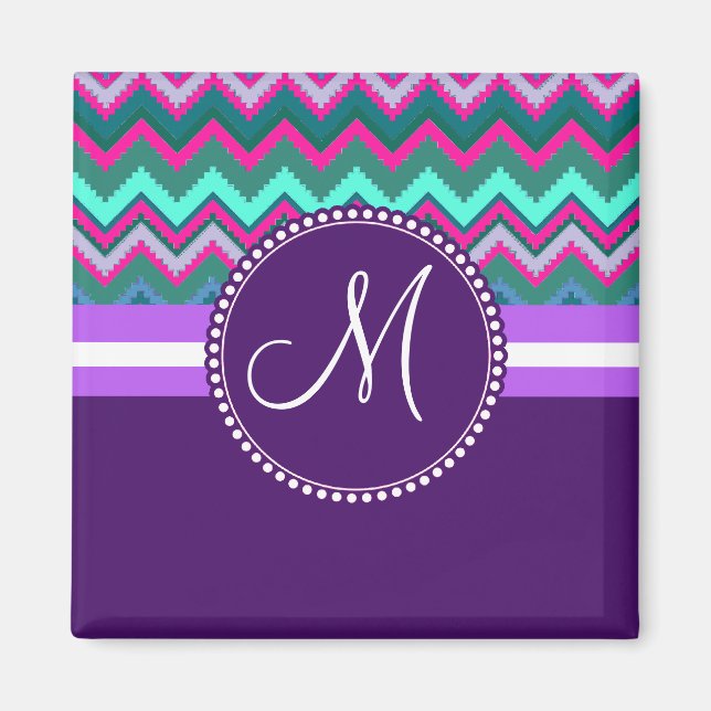 Aimant Monogram Aqua Turquoise bleu rose Tribal Chevron Z (Devant)