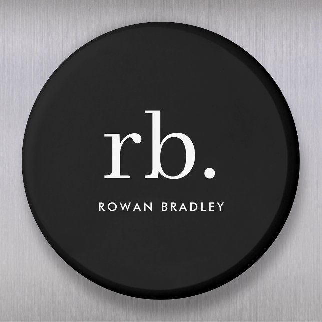 Aimant Monogram Classic Elegant Minimum Black and White (Sleek black modern monogram custom magnet.)