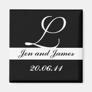 Aimant Monogram L Mariage noir et blanc Enregistrer la da