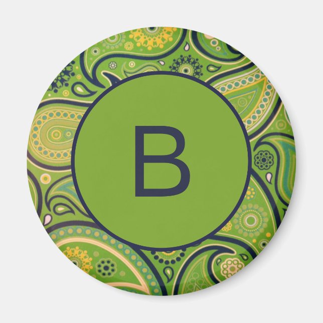 Aimant Monogramme à motif cachemire vert orné (Devant)