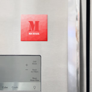 Aimant Monogramme à motif de maille géométrique rouge