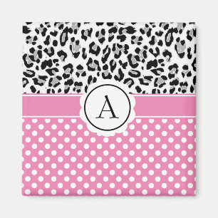 Aimant Monogramme à pois et imprimé animal féminin