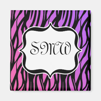 Aimant Monogramme à rayures de zèbre rose et violet chaud