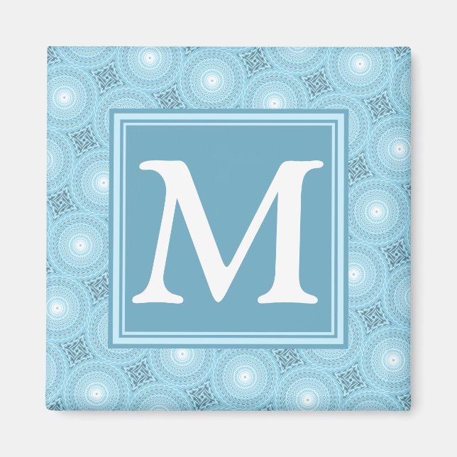 Aimant Monogramme ange bleu cercles motif (Devant)