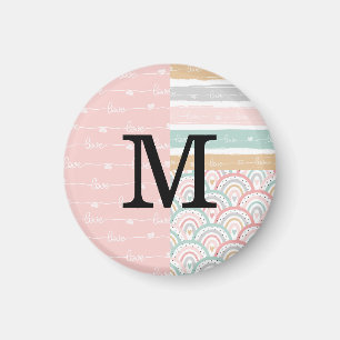 Aimant Monogramme Arc-en-Ciel Patchwork Cœurs Past